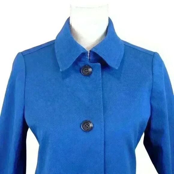 Ann Taylor Cobalt Blue Canvas Car Coat Button Front Cuffs Collar Size XS Petite - Picture 2 of 10